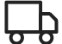 A simple black line icon of a box truck on a white background.